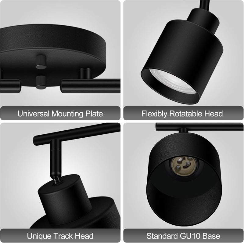 BoostArea Store 4-Light Led Track Lighting,Black Ceiling Lighting Fixtures,Wall Sconces Ceiling Spotlight with Foldable Light Arms for Kitchen, Closet, Bedroom,GU10 Socket, Bulbs Not Included - Image 4